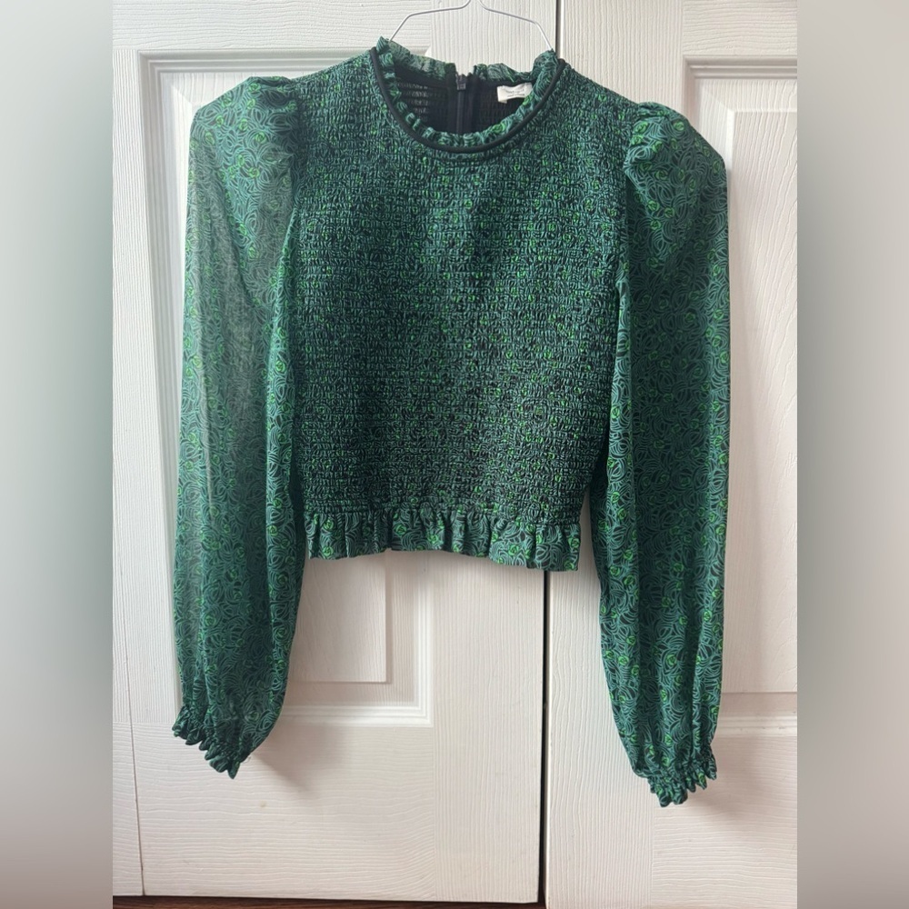 ARITZIA WILFRED emerald green long sleeve zip up blouse (XXS) - Picture 1 of 5